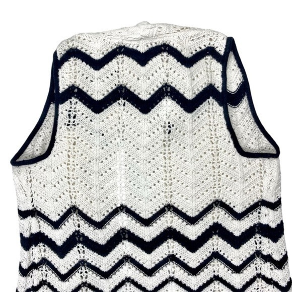 Chico's Open Front Cardigan Vest Women 1 Black White Knit Crochet Tassel Sweater - Picture 4 of 11